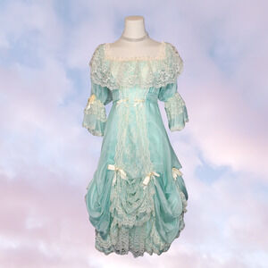 Vtg 80s Loralie Victorian Edwardian Southern Belle Bo Beep Princess Lace Dress